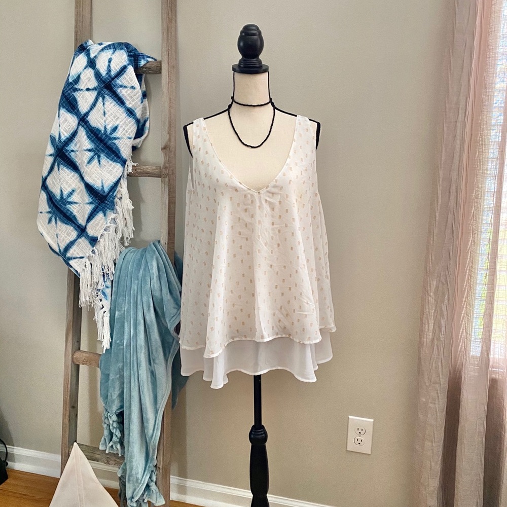 Lane Bryant White w Metallic Gold Dot Cami